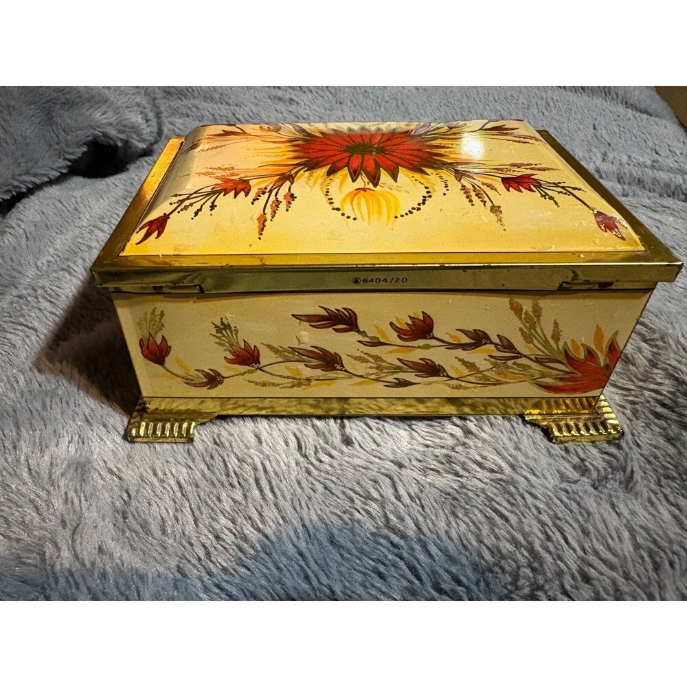 Vintage Kitchen Linette Metal Candy Box Chest Flower Western Germany Empty Tin